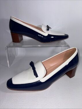 J. Crew Kate Loafer Pumps in Patent Leather Size 7 Navy & Cream Colors